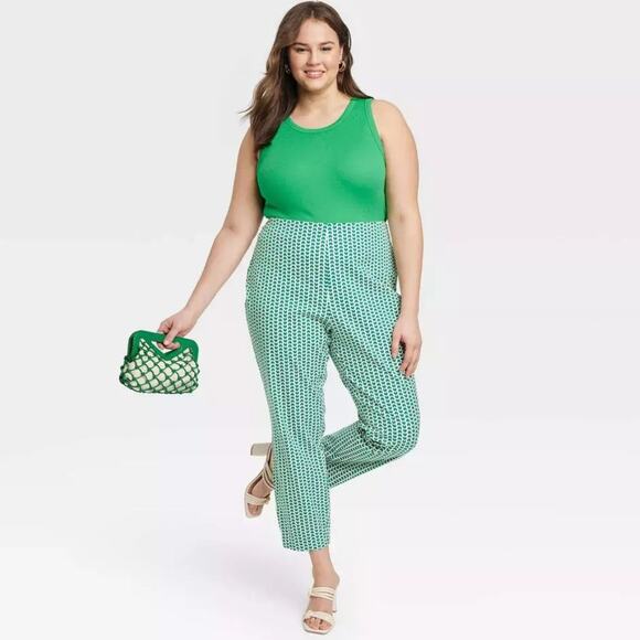 A New Day Women's Green Geo Print High Rise Stretch Skinny Ankle Pants Size 14 R - Picture 1 of 8